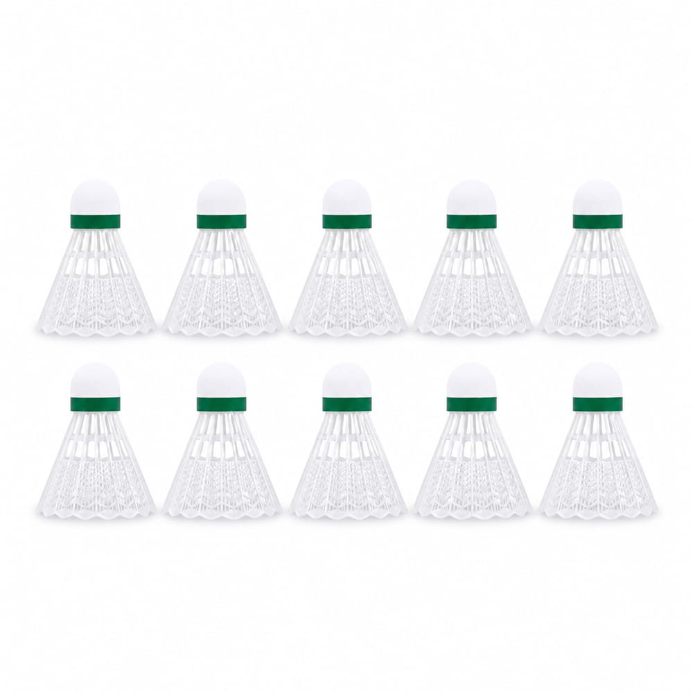 Volt Pro Force White Plastic Shuttlecock Pack of 10 is designed for badminton practice, training, and recreational play. Featuring a durable plastic skirt with a premium EVA and Neon Cork Base, it delivers balanced flight, reliable control, and long-lasting performance.