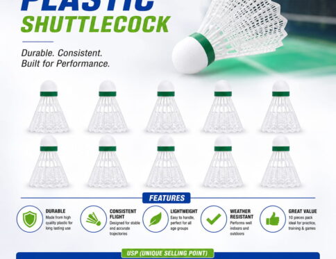 Volt Pro Force White Plastic Shuttlecock Pack of 10 is designed for badminton practice, training, and recreational play. Featuring a durable plastic skirt with a premium EVA and Neon Cork Base, it delivers balanced flight, reliable control, and long-lasting performance.