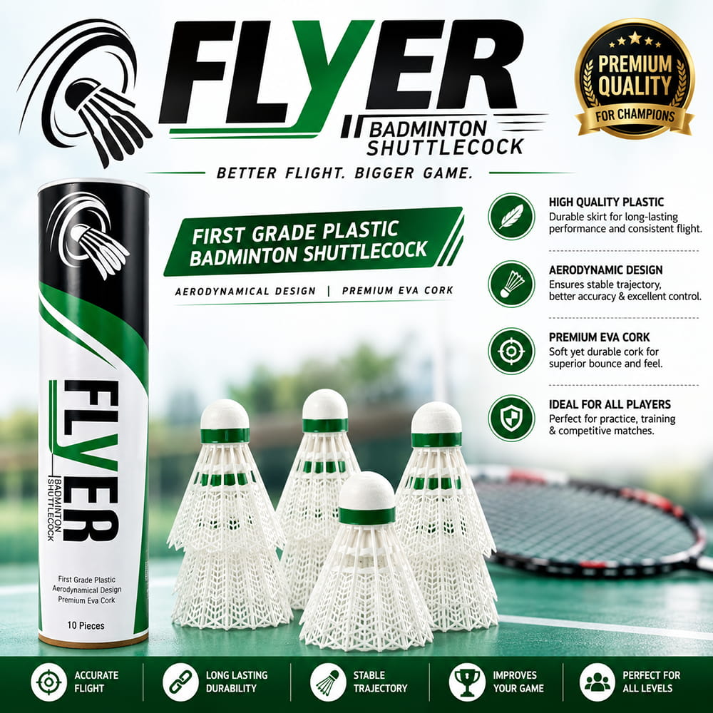 Volt Pro Flyer White Plastic Shuttlecock Pack of 10 is designed for badminton practice, training, and recreational play. Featuring a durable plastic construction and accurate flight performance, these shuttlecocks provide consistent gameplay and long-lasting durability for everyday use.