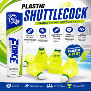 Volt Pro Force Green Plastic Shuttlecock Pack of 10 is designed for badminton practice, training, and recreational play. Featuring a durable plastic skirt with a premium EVA and Neon Cork Base, it delivers balanced flight, reliable control, and long-lasting performance. Volt Pro Force Green Plastic Shuttlecock Pack of 10 is designed for badminton practice, training, and recreational play. Featuring a durable plastic skirt with a premium EVA and Neon Cork Base, it delivers balanced flight, reliable control, and long-lasting performance.