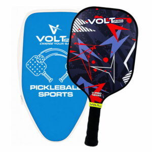 VoltPro Multicolour Paddle + 2 Balls Set — carbon fibre gritty spin tech, 16mm core. Includes 1 indoor 26-hole ball, 1 outdoor 40-hole ball, premium carry bag. lightweight, 4.25" grip. Perfect complete pickleball starter set.