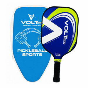 VoltPro Electric Blue Pickleball Paddle — premium carbon fibre gritty spin tech surface for maximum topspin. 16mm polypropylene honeycomb core for power-balance. Anti-slip 4.25-inch ergonomic grip. lightweight. With carry bag. Indoor & outdoor courts. All levels.