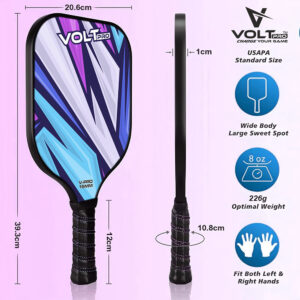 Volt Pro 1 Paddle + 2 Balls Set carbon fibre gritty spin tech, 16mm core. Includes 1 indoor 26-hole ball, 1 outdoor 40-hole ball, premium carry bag.