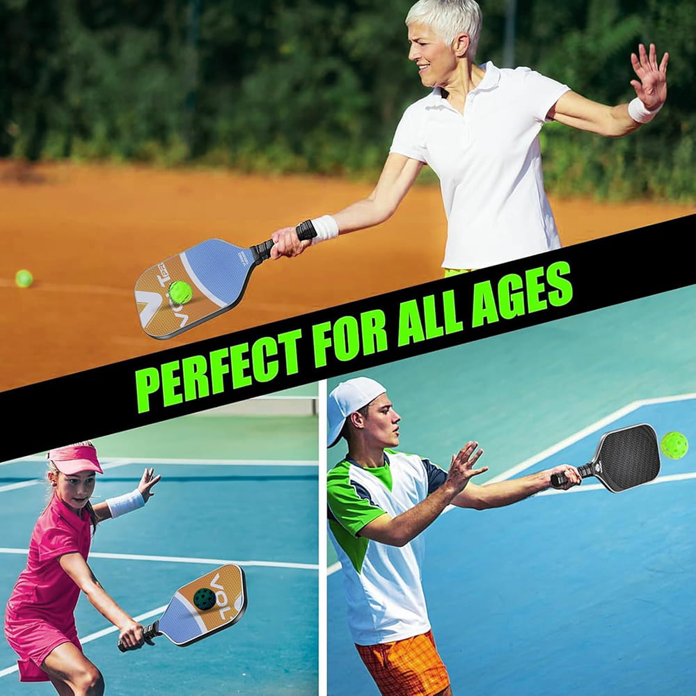 Volt Pro 2 Paddle + 2-Ball Set doubles-ready pickleball set. 16mm PP core, 1 indoor 26-hole & 1 outdoor 40-hole ball. Premium carry bag