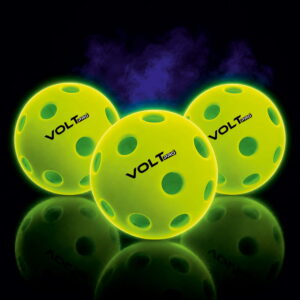 Volt Pro 40-Hole Outdoor Pickleball Ball Pack of 3 Glow in the Dark Precision-moulded polymer for consistent bounce and flight. Official dimensions. PET jar pack. Suitable for all skill levels.