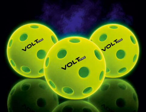 Volt Pro 40-Hole Outdoor Pickleball Ball Pack of 3 Glow in the Dark Precision-moulded polymer for consistent bounce and flight. Official dimensions. PET jar pack. Suitable for all skill levels.