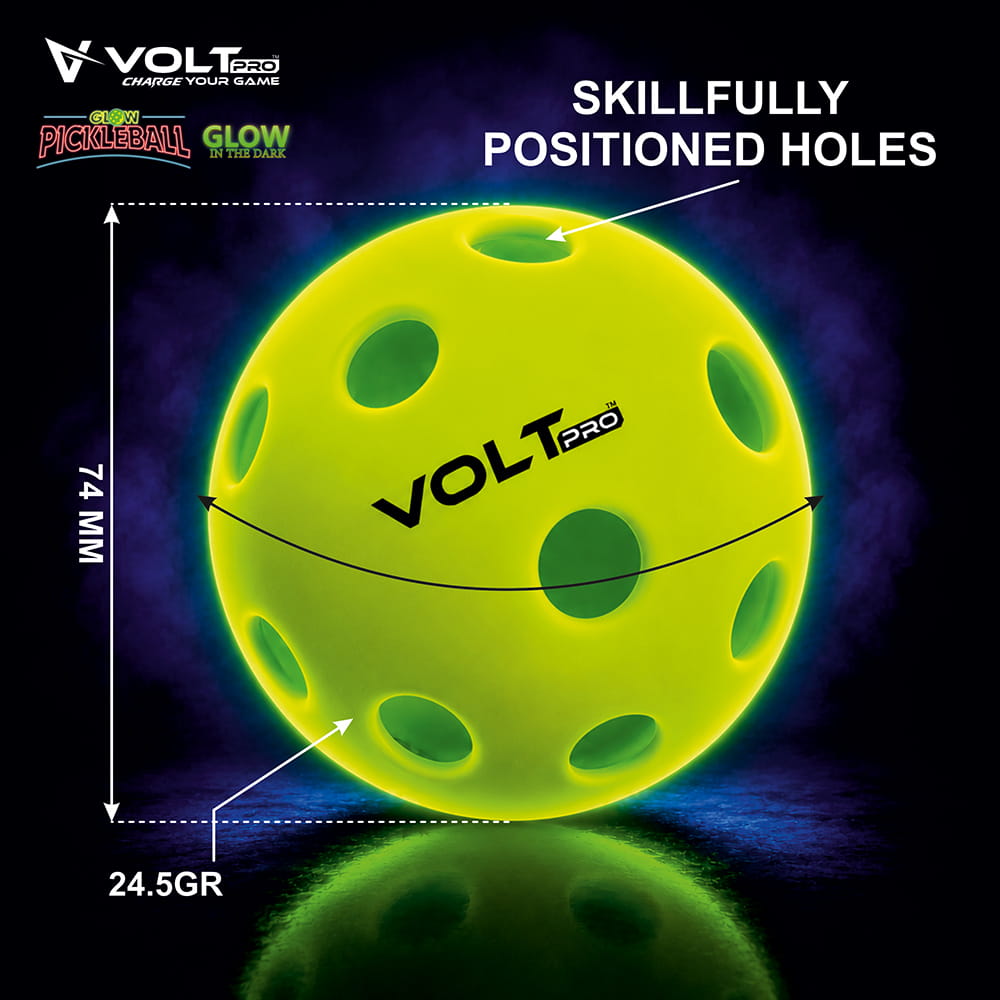Volt Pro 40-Hole Outdoor Pickleball Ball Pack of 3 Glow in the Dark Precision-moulded polymer for consistent bounce and flight. Official dimensions. PET jar pack. Suitable for all skill levels. Volt Pro 40-Hole Outdoor Pickleball Ball Pack of 3 Glow in the Dark Precision-moulded polymer for consistent bounce and flight. Official dimensions. PET jar pack. Suitable for all skill levels.