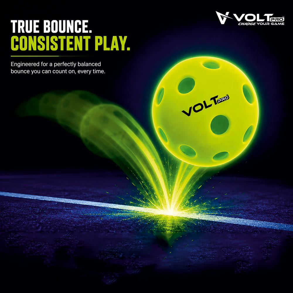 Volt Pro 40-Hole Outdoor Pickleball Ball Pack of 3 Glow in the Dark Precision-moulded polymer for consistent bounce and flight. Official dimensions. PET jar pack. Suitable for all skill levels. Volt Pro 40-Hole Outdoor Pickleball Ball Pack of 3 Glow in the Dark Precision-moulded polymer for consistent bounce and flight. Official dimensions. PET jar pack. Suitable for all skill levels.