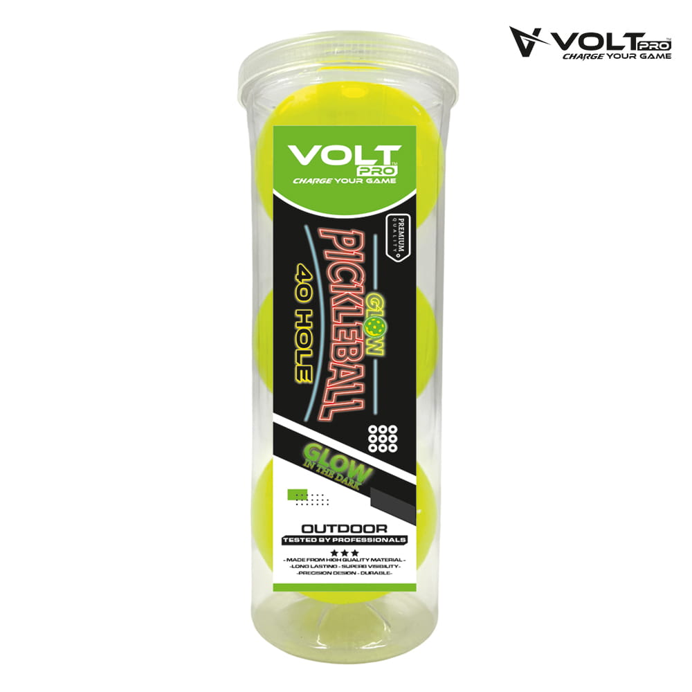 Volt Pro 40-Hole Outdoor Pickleball Ball Pack of 3 Glow in the Dark Precision-moulded polymer for consistent bounce and flight. Official dimensions. PET jar pack. Suitable for all skill levels. Volt Pro 40-Hole Outdoor Pickleball Ball Pack of 3 Glow in the Dark Precision-moulded polymer for consistent bounce and flight. Official dimensions. PET jar pack. Suitable for all skill levels.