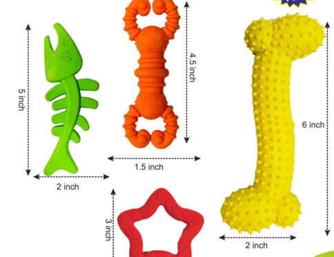 Hello Friends Dog Toy Combo Pack of 4 includes bone, star, crab, and fish-shaped chew toys made from soft rubber and pet-safe materials. Designed for puppies and small dogs, these scented toys help encourage healthy chewing habits while providing hours of fun and engagement.