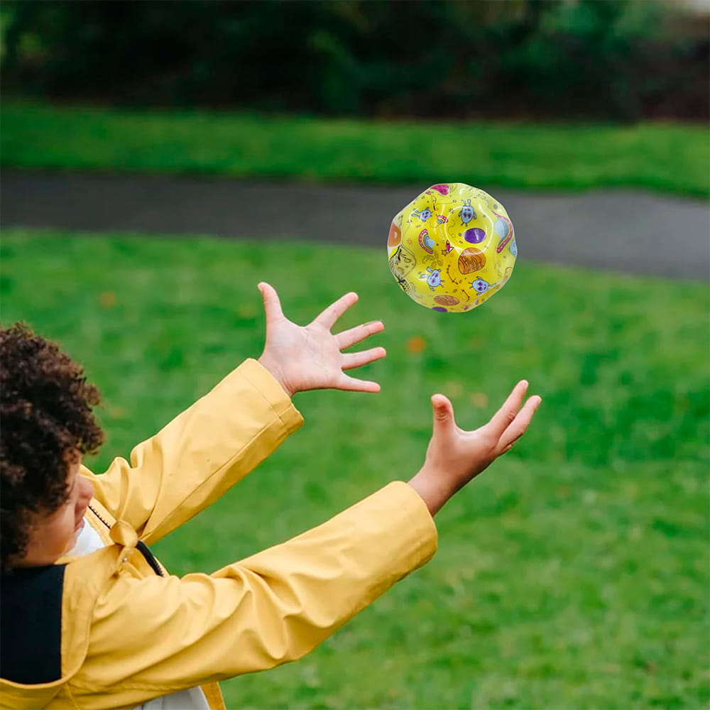 "Hello Friends Moon Space Ball is a super high bounce toy designed for exciting indoor and outdoor play. Made from durable rubber material with a textured grip surface, it delivers excellent bounce performance while helping improve hand-eye coordination, reflexes, and focus for kids and adults. "