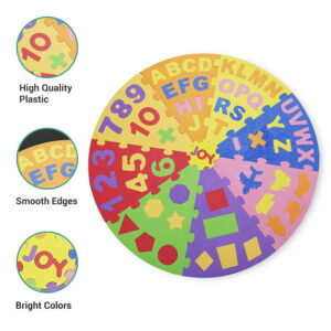 Play Eva 36 Inch Jumbo Pizza Puzzle Mat is a fun educational EVA foam puzzle designed to help children learn alphabets, numbers, shapes, and vehicles through interactive play. Featuring a unique pizza-shaped design, interlocking pieces, and 10mm thick foam construction, it encourages learning while developing essential skills. Play Eva 36 Inch Jumbo Pizza Puzzle Mat is a fun educational EVA foam puzzle designed to help children learn alphabets, numbers, shapes, and vehicles through interactive play. Featuring a unique pizza-shaped design, interlocking pieces, and 10mm thick foam construction, it encourages learning while developing essential skills.