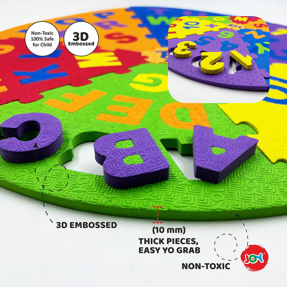 Play Eva 36 Inch Jumbo Pizza Puzzle Mat is a fun educational EVA foam puzzle designed to help children learn alphabets, numbers, shapes, and vehicles through interactive play. Featuring a unique pizza-shaped design, interlocking pieces, and 10mm thick foam construction, it encourages learning while developing essential skills. Play Eva 36 Inch Jumbo Pizza Puzzle Mat is a fun educational EVA foam puzzle designed to help children learn alphabets, numbers, shapes, and vehicles through interactive play. Featuring a unique pizza-shaped design, interlocking pieces, and 10mm thick foam construction, it encourages learning while developing essential skills.