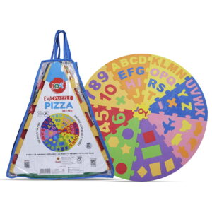 Play Eva 36 Inch Jumbo Pizza Puzzle Mat is a fun educational EVA foam puzzle designed to help children learn alphabets, numbers, shapes, and vehicles through interactive play. Featuring a unique pizza-shaped design, interlocking pieces, and 10mm thick foam construction, it encourages learning while developing essential skills.