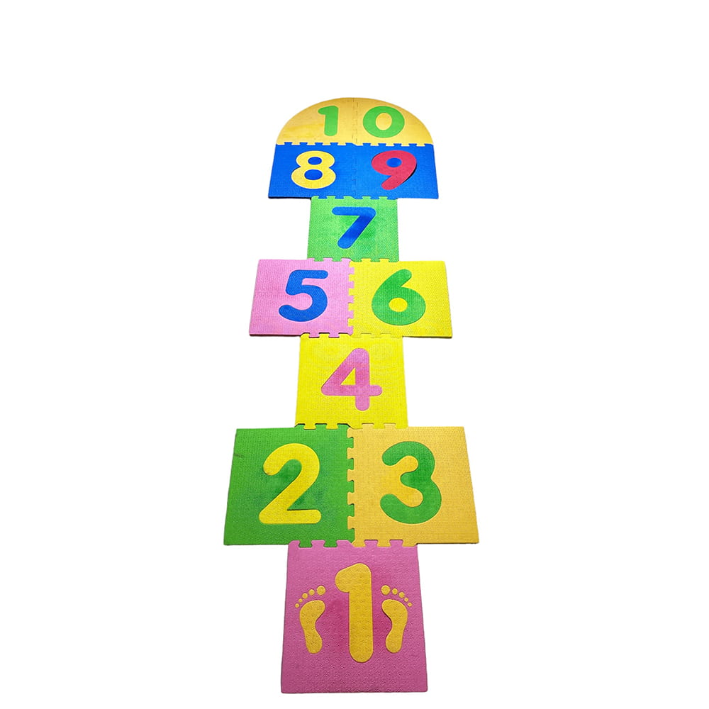 Play Eva Stapu Hopscotch Mat is a fun EVA foam floor game designed to encourage active play and physical activity. Featuring 11 interlocking tiles, a large 84 x 24 inch play area, and an anti-skid 3D embossed surface, it is ideal for indoor and outdoor use.