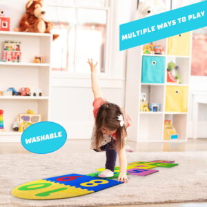 Play Eva Stapu Hopscotch Mat is a fun EVA foam floor game designed to encourage active play and physical activity. Featuring 11 interlocking tiles, a large 84 x 24 inch play area, and an anti-skid 3D embossed surface, it is ideal for indoor and outdoor use.