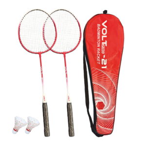 Volt Pro Badminton Racket Set includes 2 lightweight badminton rackets and 2 shuttlecocks, designed for excellent control and power. Featuring durable aluminium frames, full grip handles, and strong nylon strings, this set is suitable for beginners and recreational players. Includes a full cover carry bag for easy storage and transport.