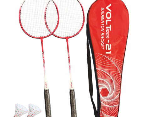 Volt Pro Badminton Racket Set includes 2 lightweight badminton rackets and 2 shuttlecocks, designed for excellent control and power. Featuring durable aluminium frames, full grip handles, and strong nylon strings, this set is suitable for beginners and recreational players. Includes a full cover carry bag for easy storage and transport.