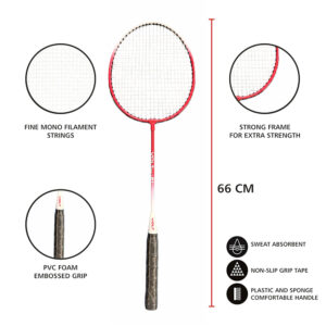 Volt Pro Badminton Racket Set includes 2 lightweight badminton rackets and 2 shuttlecocks, designed for excellent control and power. Featuring durable aluminium frames, full grip handles, and strong nylon strings, this set is suitable for beginners and recreational players. Includes a full cover carry bag for easy storage and transport. Volt Pro Badminton Racket Set includes 2 lightweight badminton rackets and 2 shuttlecocks, designed for excellent control and power. Featuring durable aluminium frames, full grip handles, and strong nylon strings, this set is suitable for beginners and recreational players. Includes a full cover carry bag for easy storage and transport.