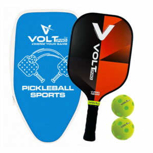 Volt Pro 1 Paddle + 2 Balls Set carbon fibre gritty spin tech, 16mm core. Includes 1 indoor 26-hole ball, 1 outdoor 40-hole ball, premium carry bag.