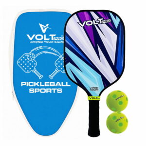 Volt Pro 1 Paddle + 2 Balls Set carbon fibre gritty spin tech, 16mm core. Includes 1 indoor 26-hole ball, 1 outdoor 40-hole ball, premium carry bag.