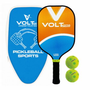 Volt Pro 1 Paddle + 2 Balls Set carbon fibre gritty spin tech, 16mm core. Includes 1 indoor 26-hole ball, 1 outdoor 40-hole ball, premium carry bag.