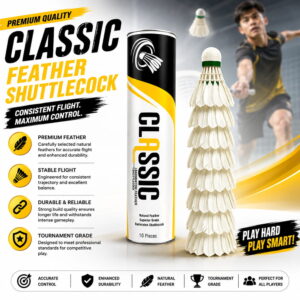 The Volt Pro Classic Medium Quality Feather Shuttlecock Pack of 10 is ideal for regular practice and casual badminton play. It delivers stable flight performance and consistent shuttle speed, making it a dependable choice for everyday court sessions and beginners.