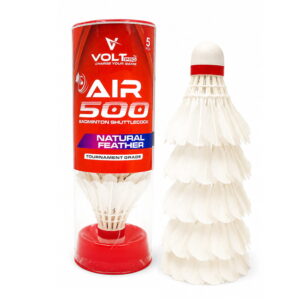 Volt Pro Feather Shuttlecocks (Pack of 5) feature natural hen feathers and a durable Eva cork base for stable flight and reliable performance. Designed for consistent play and long-lasting durability, these shuttlecocks are ideal for practice sessions, training, and recreational badminton games.