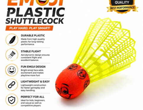 Volt Pro Fun Emoji Coloured Plastic Shuttlecock Pack of 5 features colorful shuttlecocks with unique emoji designs for an enjoyable badminton experience. Built with a durable plastic skirt and white rubber base, they provide stable flight and reliable performance for practice, training, and recreational play.