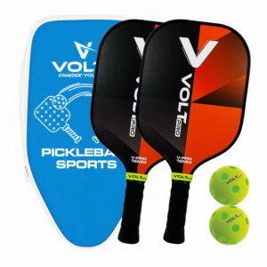 Volt Pro 2 Paddle + 2-Ball Set doubles-ready pickleball set. 16mm PP core, 1 indoor 26-hole & 1 outdoor 40-hole ball. Premium carry bag