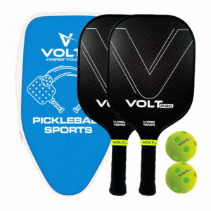Volt Pro 2 Paddle + 2-Ball Set doubles-ready pickleball set. 16mm PP core, 1 indoor 26-hole & 1 outdoor 40-hole ball. Premium carry bag