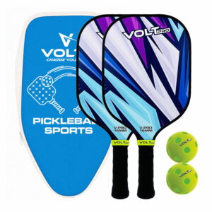 Volt Pro 2 Paddle + 2-Ball Set doubles-ready pickleball set. 16mm PP core, 1 indoor 26-hole & 1 outdoor 40-hole ball. Premium carry bag