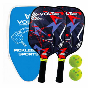 Volt Pro 2 Paddle + 2-Ball Set doubles-ready pickleball set. 16mm PP core, 1 indoor 26-hole & 1 outdoor 40-hole ball. Premium carry bag