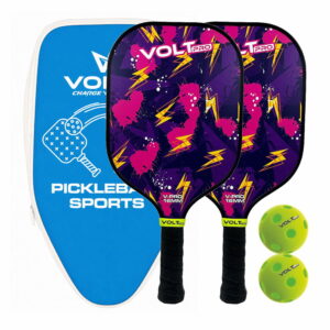 Volt Pro 2 Paddle + 2-Ball Set doubles-ready pickleball set. 16mm PP core, 1 indoor 26-hole & 1 outdoor 40-hole ball. Premium carry bag