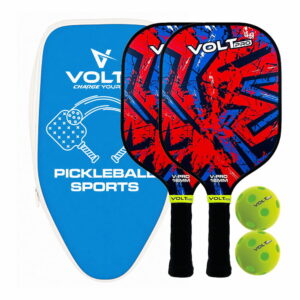 Volt Pro 2 Paddle + 2-Ball Set doubles-ready pickleball set. 16mm PP core, 1 indoor 26-hole & 1 outdoor 40-hole ball. Premium carry bag