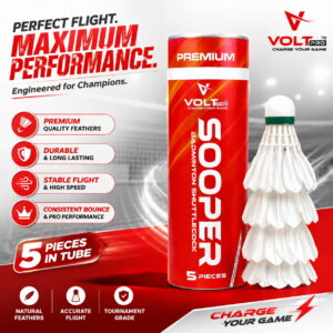 The Volt Pro Sooper Feather Shuttlecock pack delivers match-grade performance for regular badminton players. Built with natural feather construction, it offers consistent speed, smooth flight, and reliable durability for training sessions, club matches, and daily practice. The Volt Pro Sooper Feather Shuttlecock pack delivers match-grade performance for regular badminton players. Built with natural feather construction, it offers consistent speed, smooth flight, and reliable durability for training sessions, club matches, and daily practice.