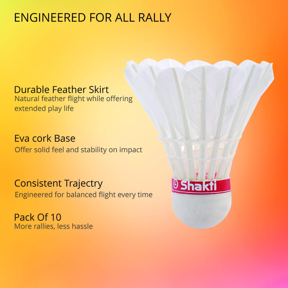 This match grade badminton shuttlecock pack of 10 is designed for regular gameplay and training sessions. It offers consistent speed and smooth flight, making it suitable for club matches and daily practice.