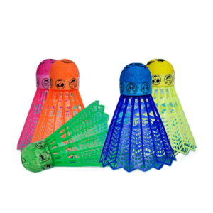 Volt Pro Fun Emoji Coloured Plastic Shuttlecock Pack of 5 features colorful shuttlecocks with unique emoji designs for an enjoyable badminton experience. Built with a durable plastic skirt and white rubber base, they provide stable flight and reliable performance for practice, training, and recreational play.