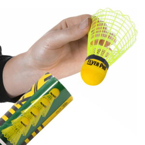 Volt Pro Flyer Pro Plastic Shuttlecock Pack of 10 is designed for badminton practice, training, and recreational play. Featuring a durable plastic skirt and neon cork base, these shuttlecocks provide accurate flight, stable performance, and enhanced visibility during gameplay.