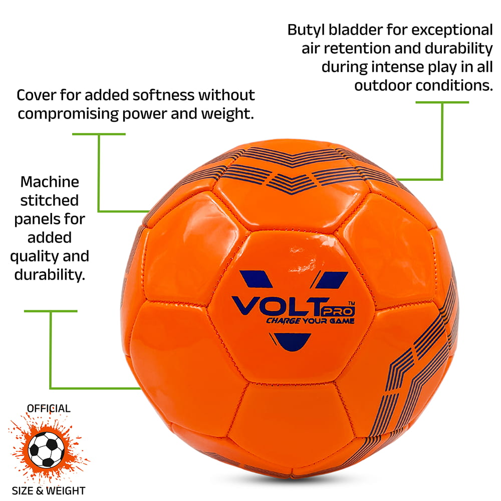 Volt Pro Inflatable Football Size 3 is designed for kids and young players, offering a soft touch, durable construction, and reliable performance. Made from premium high-shine PU material with a handcrafted panel design, this football is ideal for training, practice sessions, school sports, and indoor or outdoor play. Volt Pro Inflatable Football Size 3 is designed for kids and young players, offering a soft touch, durable construction, and reliable performance. Made from premium high-shine PU material with a handcrafted panel design, this football is ideal for training, practice sessions, school sports, and indoor or outdoor play.