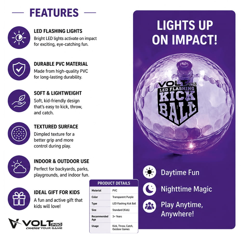 Hello Friends LED Kick Ball 4 Inch Pack of 2 features built-in motion sensor LED lights that flash automatically with every bounce. Made from soft, durable material, these high-bounce balls are perfect for indoor and outdoor play, keeping kids active and entertained. Hello Friends LED Kick Ball 4 Inch Pack of 2 features built-in motion sensor LED lights that flash automatically with every bounce. Made from soft, durable material, these high-bounce balls are perfect for indoor and outdoor play, keeping kids active and entertained.