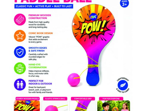 Hello Friends Wooden Paddle Ball Toy is a classic paddle game designed for kids aged 3 years and above. Featuring a durable wooden paddle and an elastic string-attached rubber ball, it helps improve hand-eye coordination while providing hours of indoor and outdoor fun.