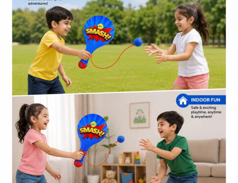 Hello Friends Wooden Paddle Ball Toy is a classic paddle game designed for kids aged 3 years and above. Featuring a durable wooden paddle and an elastic string-attached rubber ball, it helps improve hand-eye coordination while providing hours of indoor and outdoor fun.