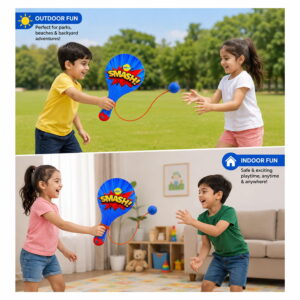 Hello Friends Wooden Paddle Ball Toy is a classic paddle game designed for kids aged 3 years and above. Featuring a durable wooden paddle and an elastic string-attached rubber ball, it helps improve hand-eye coordination while providing hours of indoor and outdoor fun.