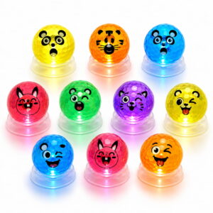 Hello Friends LED Flashing Bouncing Ball Pack of 10 features motion sensor-activated LED lights that glow automatically when bounced or thrown. Made from durable rubber, these light-up balls are perfect for indoor and outdoor play, party games, and return gifts.