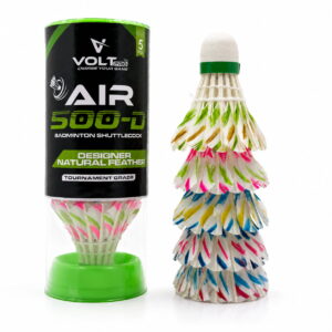 Volt Pro Colourful Design Feather Shuttlecocks (Pack of 10) feature vibrant natural feathers with a durable EVA cork base for stable flight and reliable performance. Designed for recreational play and practice sessions, these shuttlecocks offer consistent speed, control, and long-lasting durability for players of all skill levels.