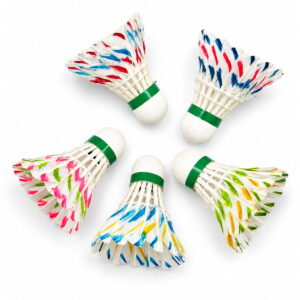 Volt Pro Colourful Design Feather Shuttlecocks (Pack of 10) feature vibrant natural feathers with a durable EVA cork base for stable flight and reliable performance. Designed for recreational play and practice sessions, these shuttlecocks offer consistent speed, control, and long-lasting durability for players of all skill levels.