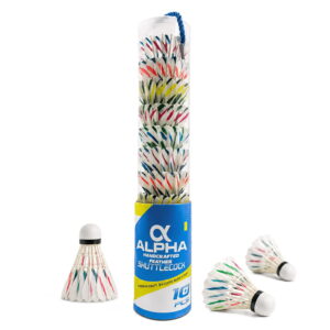 Volt Pro Colourful Design Feather Shuttlecocks (Pack of 10) feature vibrant natural feathers with a durable EVA cork base for stable flight and reliable performance. Designed for recreational play and practice sessions, these shuttlecocks offer consistent speed, control, and long-lasting durability for players of all skill levels.