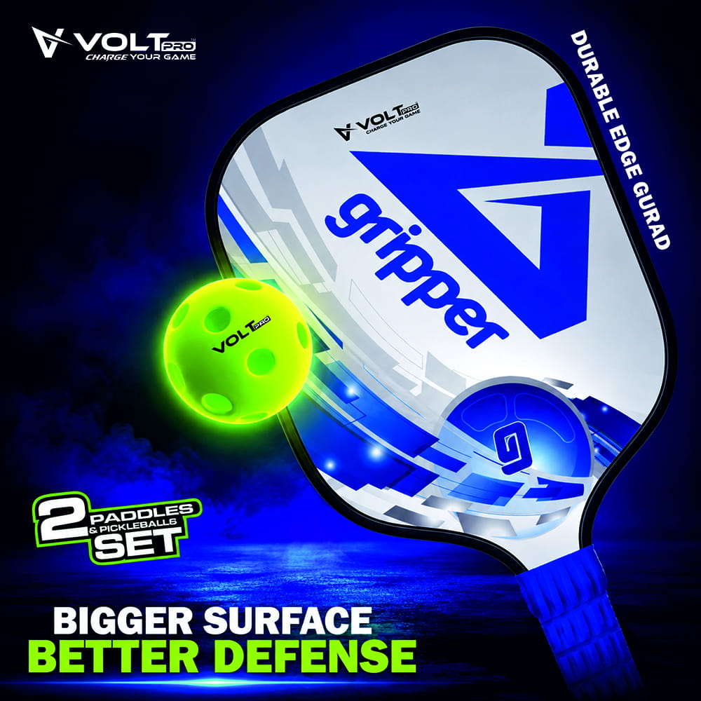 Volt Pro Glow Pickleball Paddle Set includes 2 lightweight wooden paddles and 2 glow pickleball balls for exciting indoor and outdoor play. With a durable 12mm paddle design and comfortable grip, this set is ideal for practice, family games, and recreational matches. Volt Pro Glow Pickleball Paddle Set includes 2 lightweight wooden paddles and 2 glow pickleball balls for exciting indoor and outdoor play. With a durable 12mm paddle design and comfortable grip, this set is ideal for practice, family games, and recreational matches.