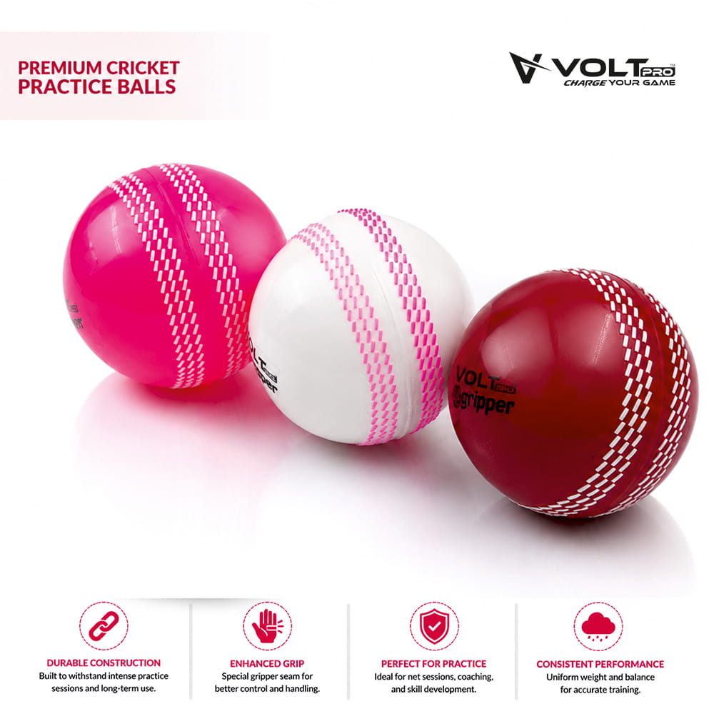 Volt Pro Gripper Seam Wind Cricket Tennis Ball Pack of 3 is designed for cricket practice, training, and matches. Featuring a gripper colored seam, soft and bouncy rubber construction, and a heavy 110g design, these balls provide better grip, improved swing, and reliable performance. Volt Pro Gripper Seam Wind Cricket Tennis Ball Pack of 3 is designed for cricket practice, training, and matches. Featuring a gripper colored seam, soft and bouncy rubber construction, and a heavy 110g design, these balls provide better grip, improved swing, and reliable performance.